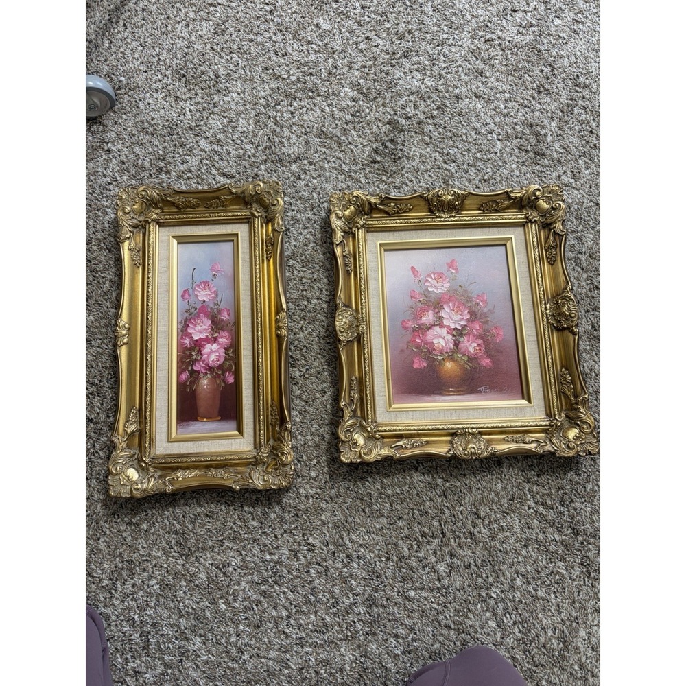Robert Cox Signed Floral Still Life Vase Roses Oil Canvas Painting Set Framed